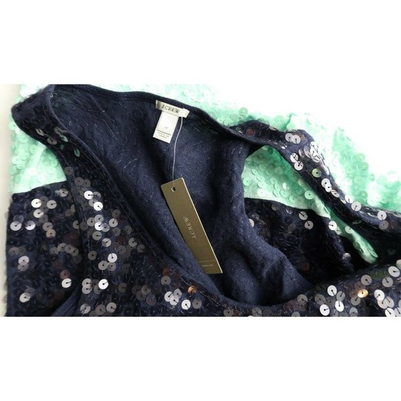 J CREW Size S Colorblocked Sequin Navy Blue Mint Green Cotton Tank Top NWT - Picture 4 of 4